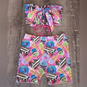 Upcycled Capelli New York Colorful Dessert Print Two-Piece Crop & Shorts Set
